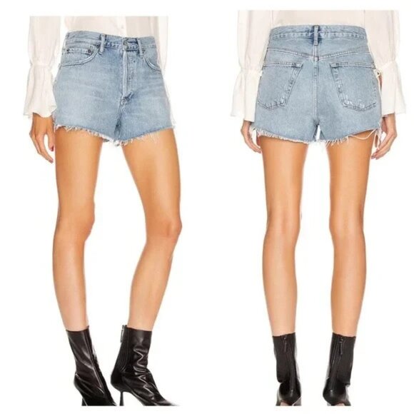 AGOLDE Parker Vintage Cut Off in Riptide Size 28 Button Fly Cotton Denim Shorts - Picture 1 of 9